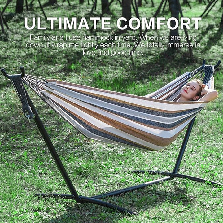 Double Oversized Hammock with Metal Stand and Carrying Bag