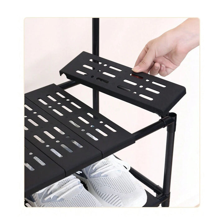 Multifunctional Shoe Organizer Rack with 5 Shelves and 8 Hooks Waterproof