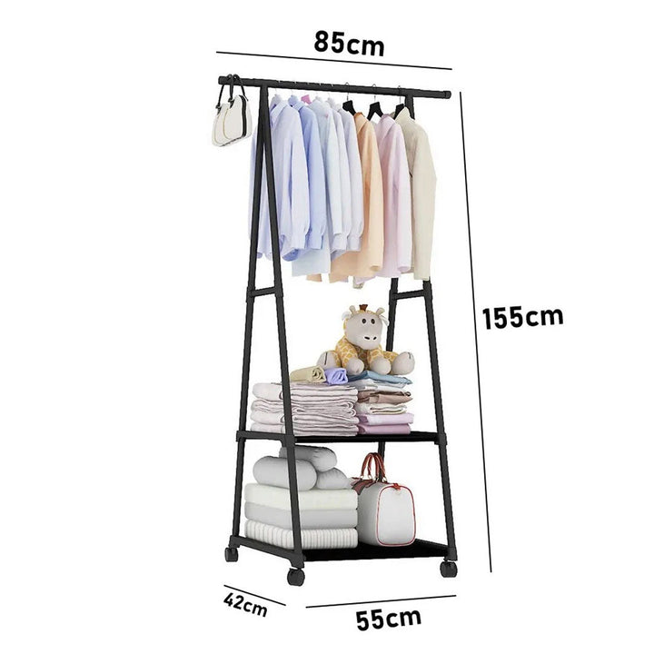 Triangle Clothes Stand with Two Storage Shelves - dealatcity store