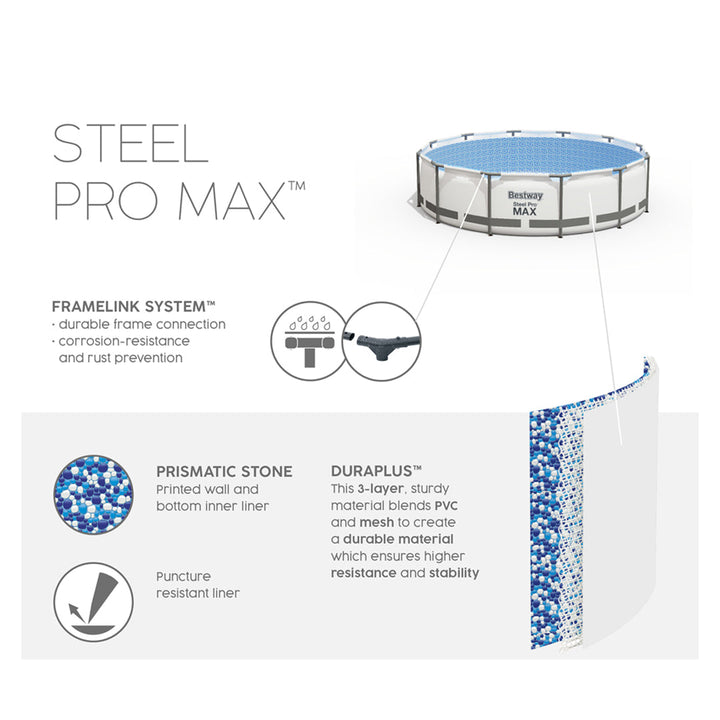 BestWay Steel Pro MAX Frame Swimming Pool Set Round Above Ground With Filter Pump