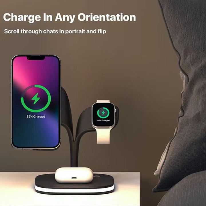 5 in 1 charger with wireless charging base magnetic station for fast charging 15W with LED desk lamp