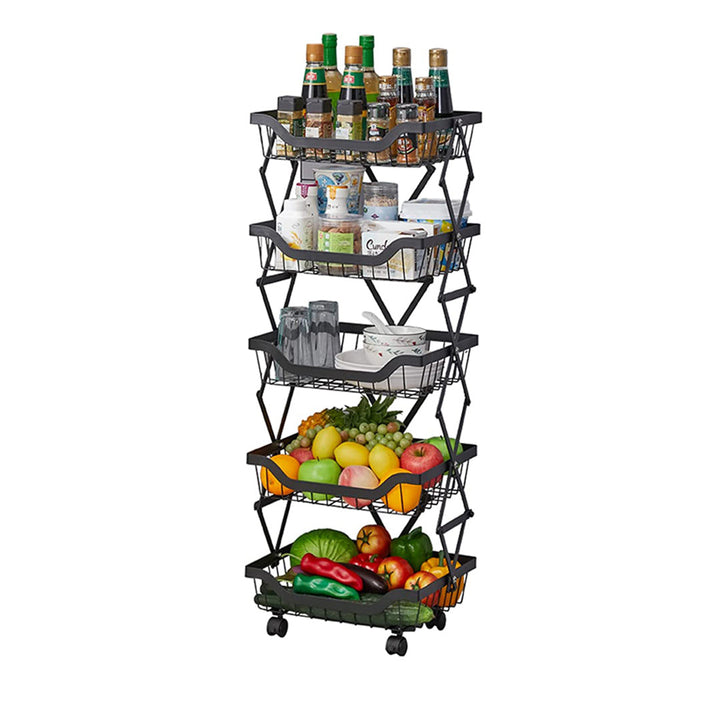 Expandable Kitchen Storage Cart Rolling Basket with 4 Wheels (3 - 4 - 5) Layers