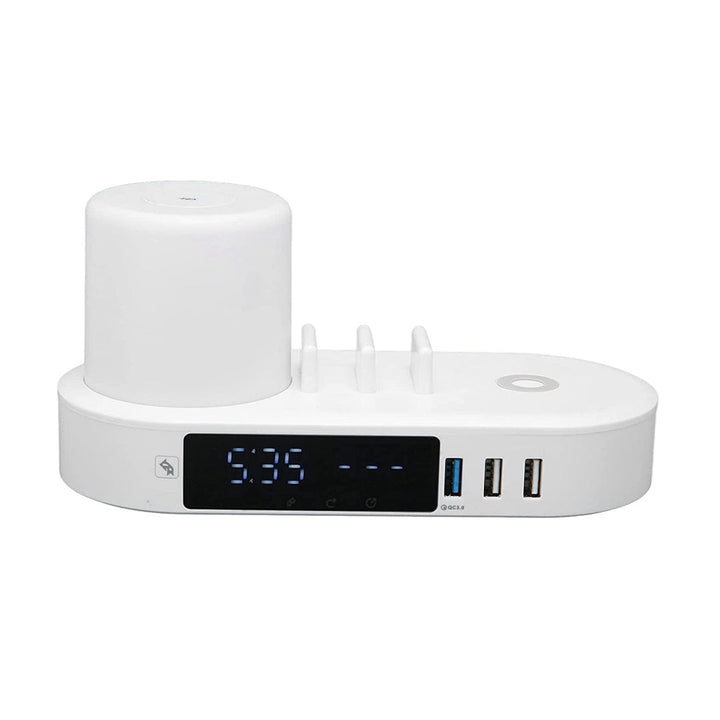 Charging Dock USB and Wireless Fast Charging Versatile Phone Charging Dock with Digital Alarm Clock and Colorful LED Night Light