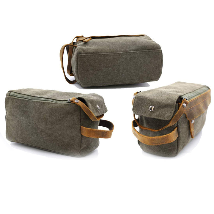 Unisex High-Quality Leather Canvas Toiletry Organizer Bag