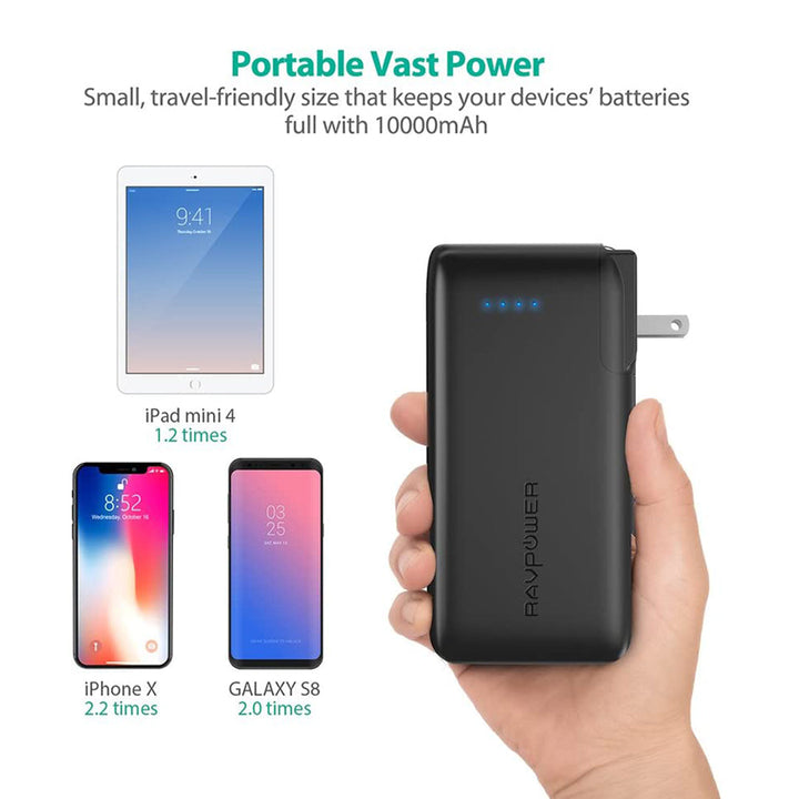 RAVPower RP-PB066 AC 10000mAh Power Bank with EU&UK Adapter (Built-in US Plug) 