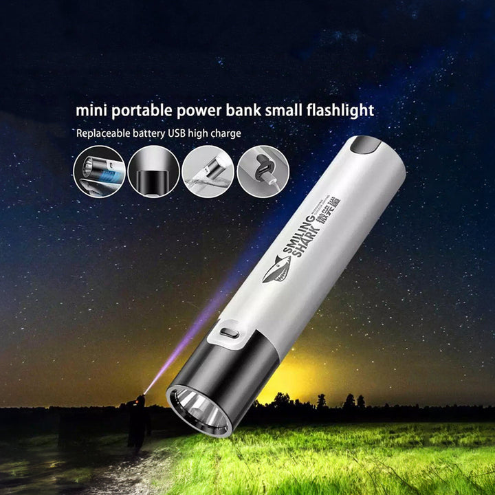 Smiling Shark Rechargeable Powerful LED Torch Power Bank Waterproof Mini Flashlight