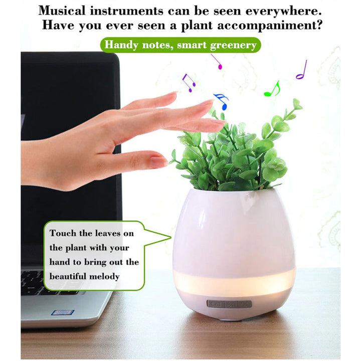 Plant Pot with Rechargeable Wireless Bluetooth Speaker and LED Touch Night Light 