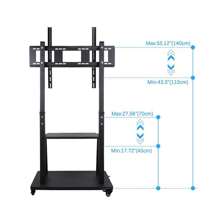 Rotatable and Adjustable Portable TV Monitor Stand with Movable Wheels for Mounting and Two Shelves