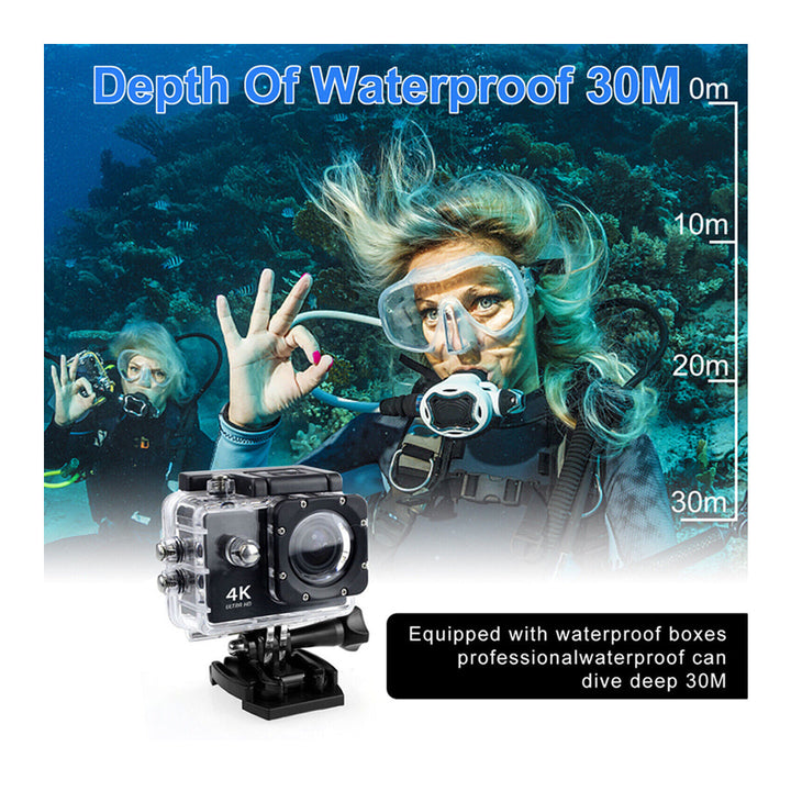 Action Cam 4K WiFi Waterproof Sports Camera 170 Degree HD Adjustable Viewing Angle 16MP