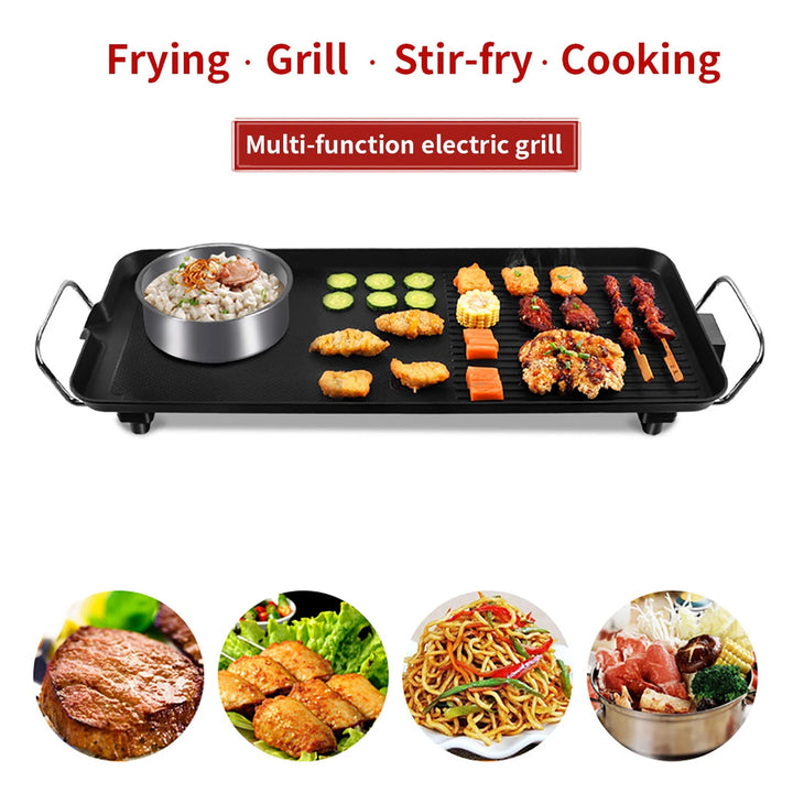 Large Electric Non-Stick Grill 1500W with Adjustable Thermostat and Non-Slip Padded Legs