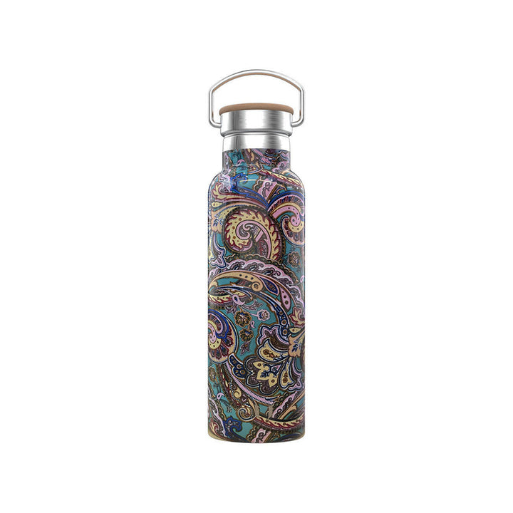 Green Pattern Stainless Steel Water Bottle With Double Vacuum Wall 600ml