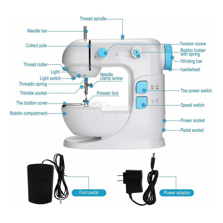 Mini Sewing Machine for Beginners, with Extension Table, Foot Pedal, 2-Speed Double Thread