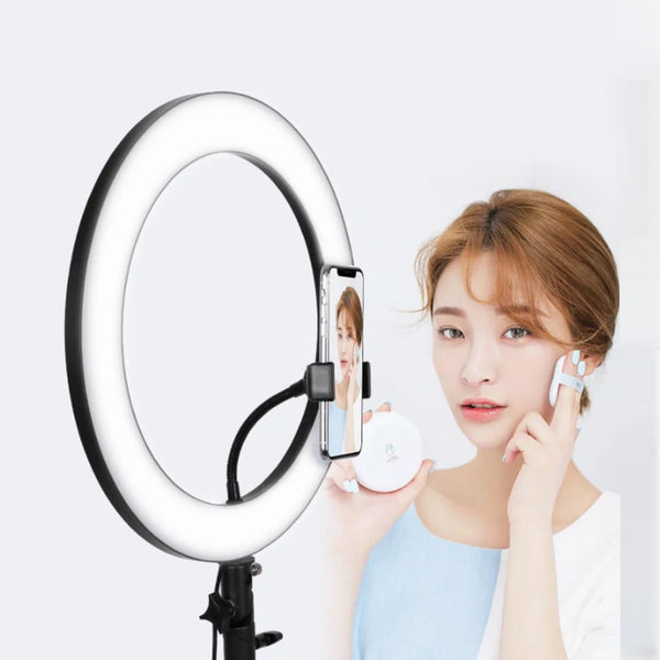 LC-16-II Ring 38 cm LED Light Blogger Lamp with Phone Clip and Mirror Selfie Set With Tripod