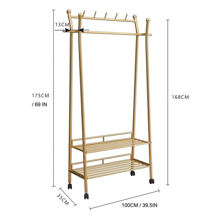 Metal Clothes Stand with 8 Hooks and 2-Tier Bottom Storage Rack