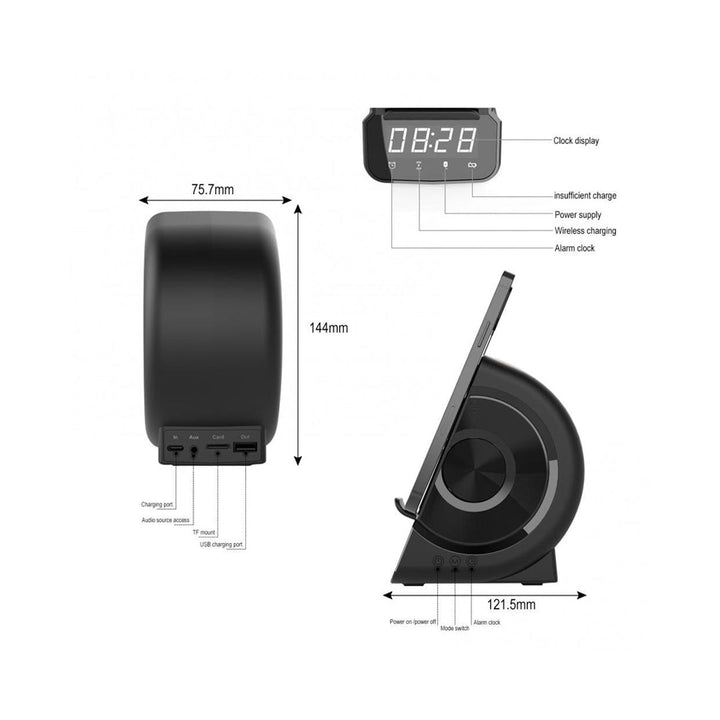 WD-200 Multifunction Wireless Charger Bluetooth Speaker Digital LED Display Alarm Clock Radio Charging Station