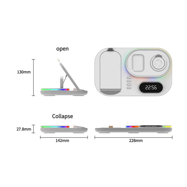 Wireless Charging Station with RGB Light and Digital Clock