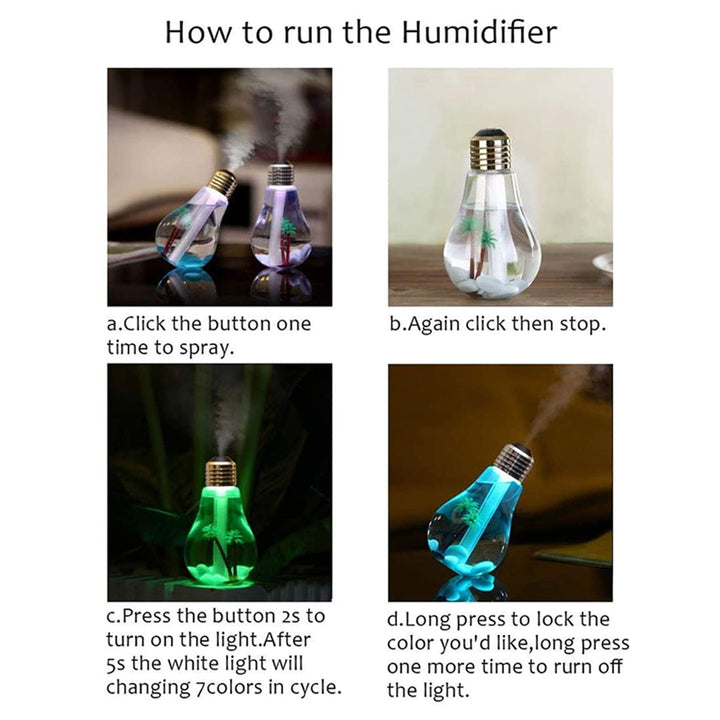 USB Portable Desktop Bulb Air Humidifier, Ultrasonic Humidifier with On/Off 7 Color Changing LED Night Lights