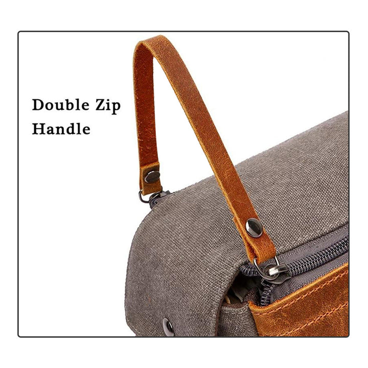 Unisex High-Quality Leather Canvas Toiletry Organizer Bag