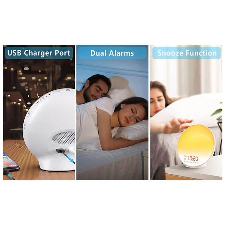 Wake Up Light Sunrise Alarm Clock with 7 Colors LED Night Light Adjustable With FM Radio and Snooze Functions