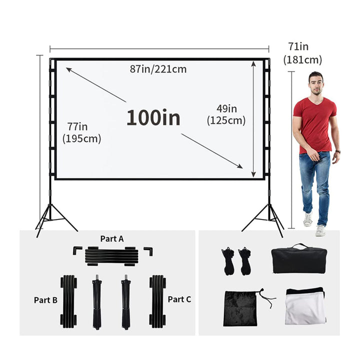 Portable Projector Screen with Stand Lightweight Foldable and Washable with a Bag (100 - 120 inches)  