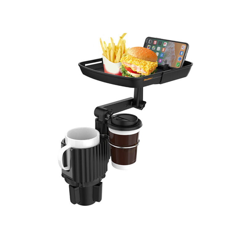 Car Cup Holder With Food Tray and a place to install the phone
