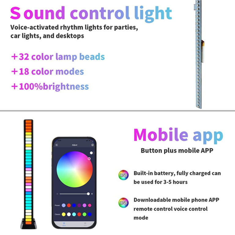 RGB Sound Reactive LED Light Bar, Sound Control Light