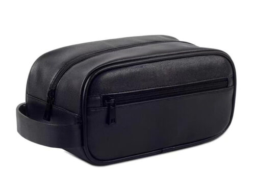 Men's Synthetic Leather Toiletry Organizer Bag Retro Wristlet Handbag Portable Cosmetic Case