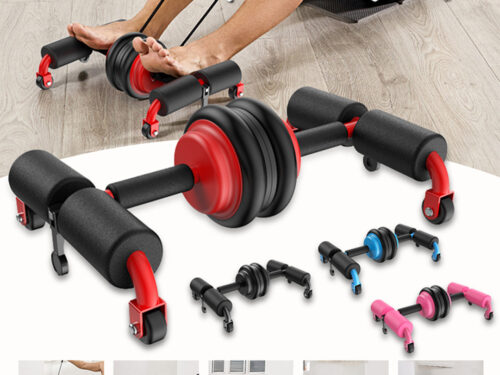Multifunctional Abdominal Wheel Abdominal Muscle Training at Home with Knee Pad and Resistance Bands