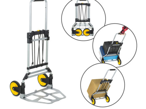 Folding Heavy Duty Luggage Trolley with Rubber Handle and Wheels