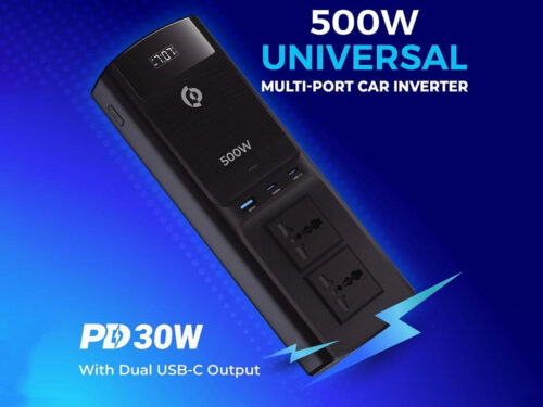 Powerology 500W Universal MultiPort Car Inverter with 30W Dual USB-C PD & QC3 USB-A Output