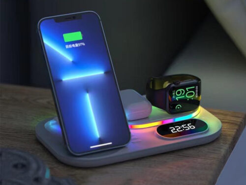 Wireless Charging Station with RGB Light and Digital Clock