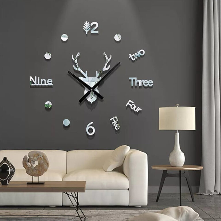 Acrylic 3D Deer Face Wall Clock Retro Vintage Style Wall Clock