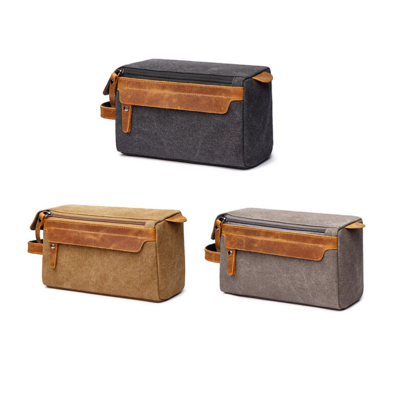 Unisex High-Quality Leather Canvas Toiletry Organizer Bag