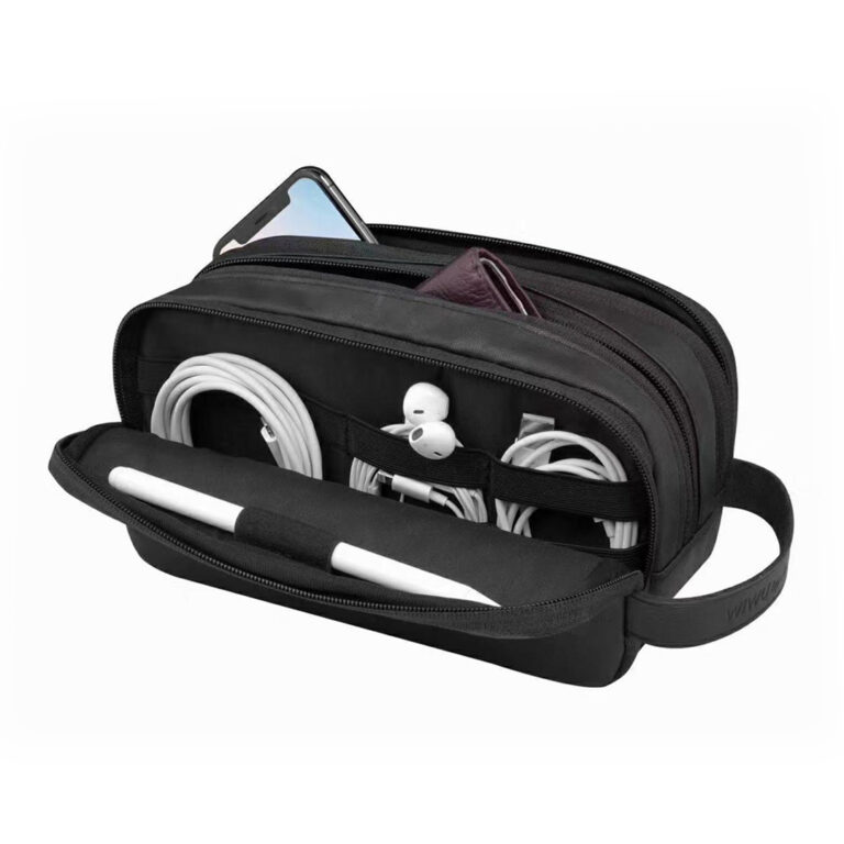 WIWU Salem Pouch Multiple Compartments Storage Bag + 3 Aspor Cables (Lightning + Micro + Type-C) + (Aspor 45W PD + QC Fast Charger) + (Aspor USB+PD 20W Car Charger)