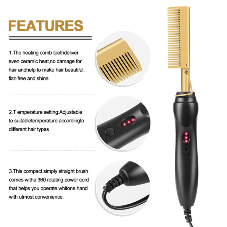 Multifunctional Comb Hair Straightener Brush High Heat Gold Ceramic Press Comb