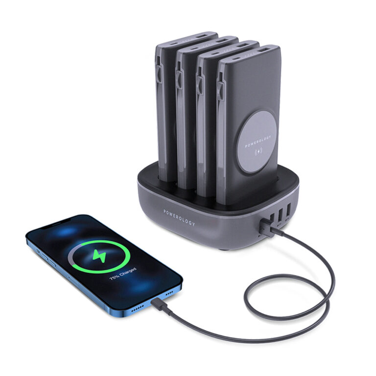 Powerology 4 in 1 Station 10000mAh 20W PD QC Wireless Power Bank Built-in Cable