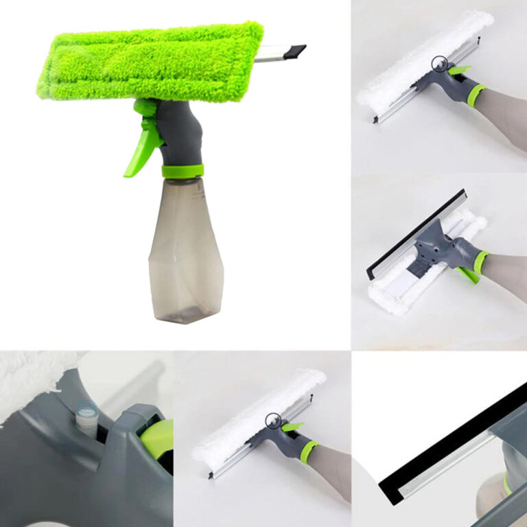 3 In 1 Window Cleaner Spray Bottle Wiper Squeegee Microfibre Cloth Pad Kit
