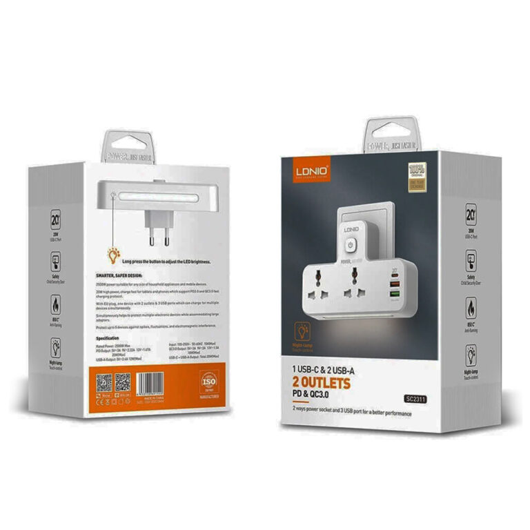 LDNIO 6 IN 1 POWER SOCKET(NIGHT LAMP,PD+QC 3.0 + 2.4 AMP FAST CHARGER)