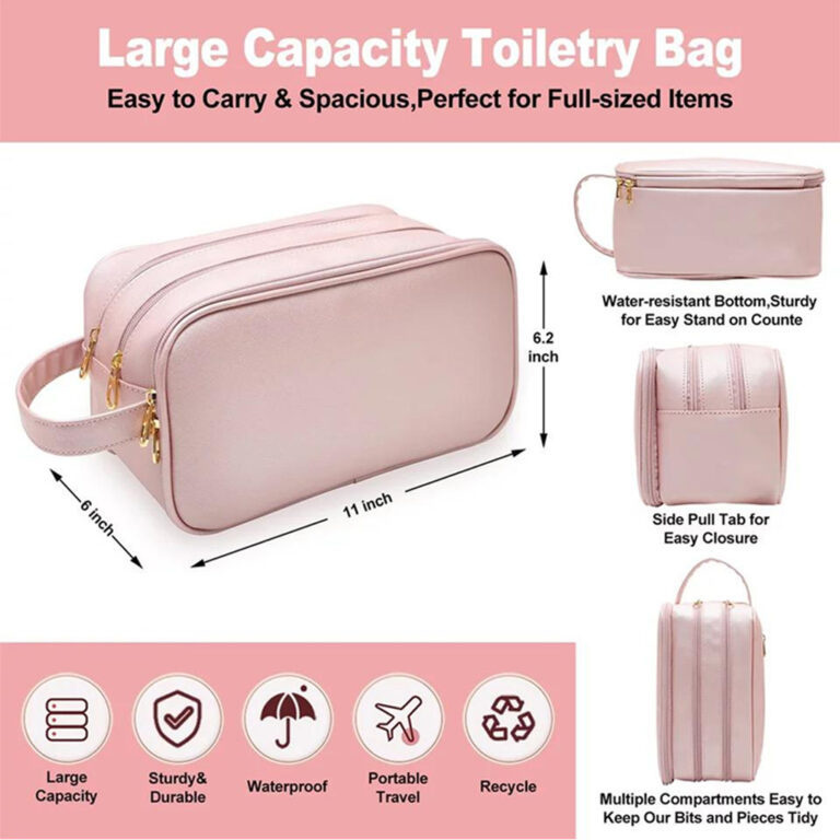 High-Quality Waterproof leather Cosmetic Organizer Makeup Bag