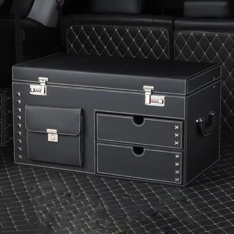 Portable and Multi-Use Car Organizer Box Made of High-Quality Leather