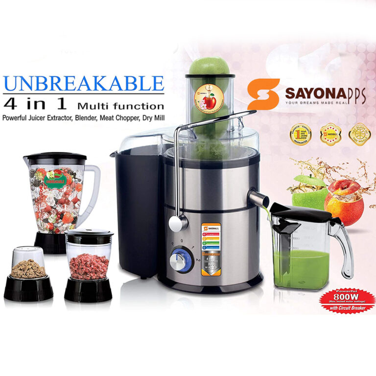 Sayona 4-in-1 Multifunctional Food Processor made of High-Quality Stainless Steel, with a Power of 800 W