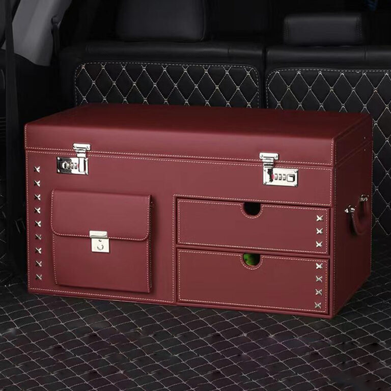 Portable and Multi-Use Car Organizer Box Made of High-Quality Leather