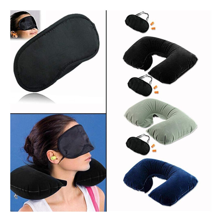 Multifunctional Travel Trio Set (Neck Rest Sleeping Pillow + Sleeping Eye Mask + Noise Isolating Earplugs)