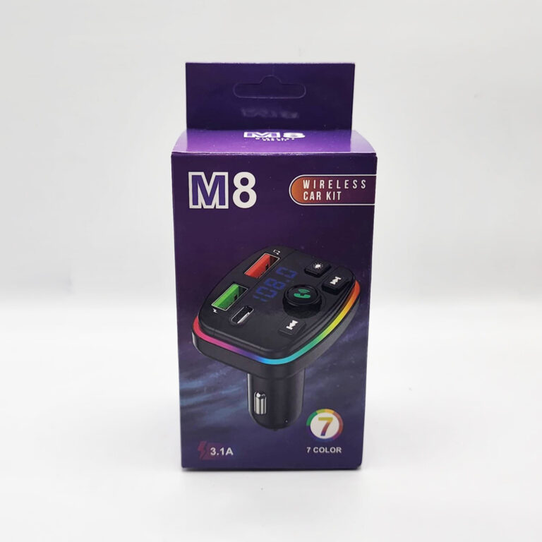 M8 Wireless Car Kit with 2 USB Ports and a Type-C Port with Cool LED Light