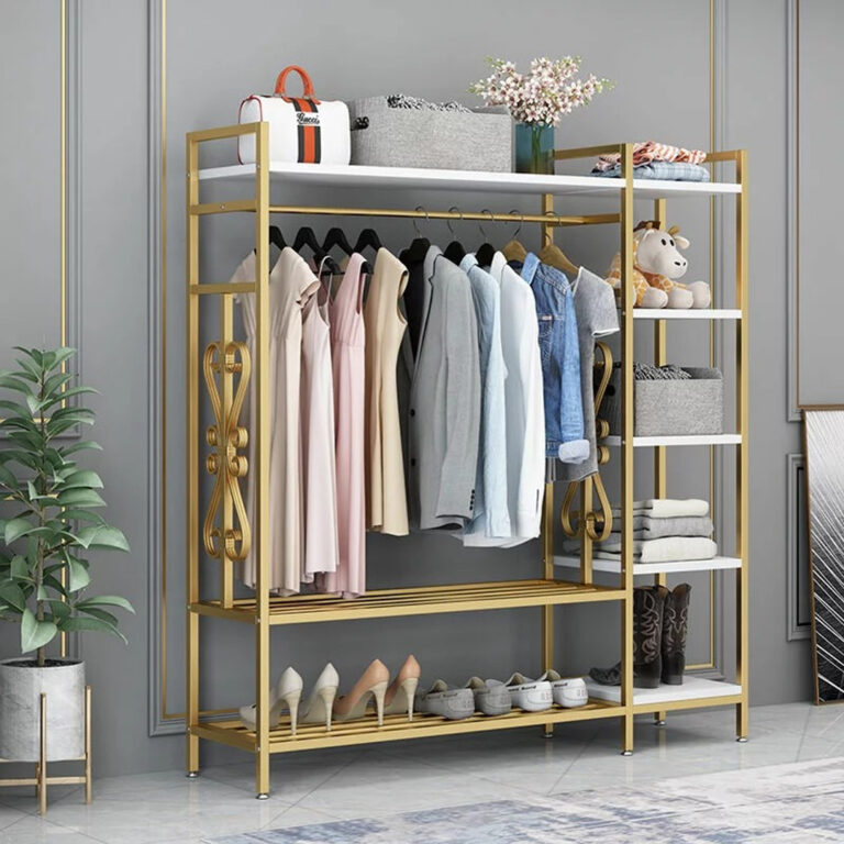 Sturdy Metal Clothes Rack with 3 Shelves to Store and Organize all your Belongings