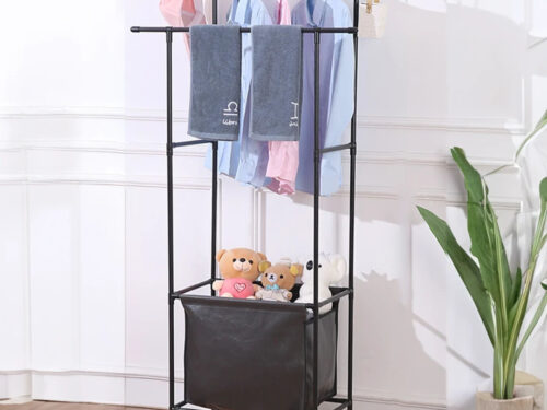Double Metal Clothes Hanging Rack with Storage Bag and 4 360 Degree Swivel Wheels