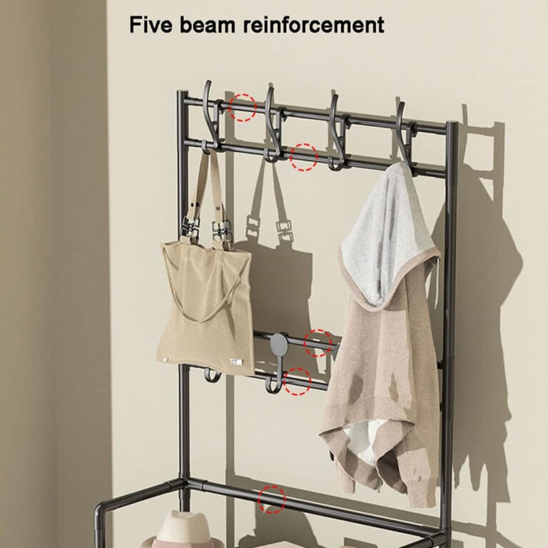 Multifunctional 3-Shelf Shoe Organizer Rack with 8 Hooks for Hanging Clothes & Hats