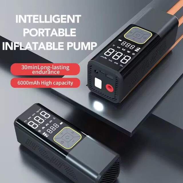 Wireless Portable Car Inflator Pump and Multi-Purpose 4000mAh Power Bank with Rechargeable Digital Display and Lamp